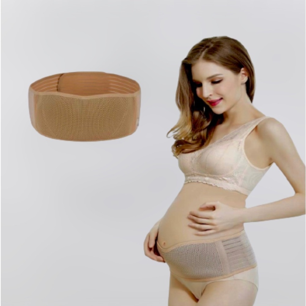 CareReal Elastic Pregnancy Belly Support Belt Adjustable Elastic Band • Beige
